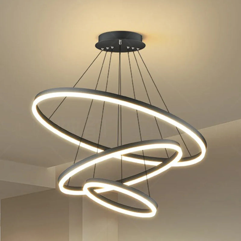 Lustre Luminária Pendente Circular Triplo LED Para Sala de Estar, Sala de Jantar, Quarto Decoração