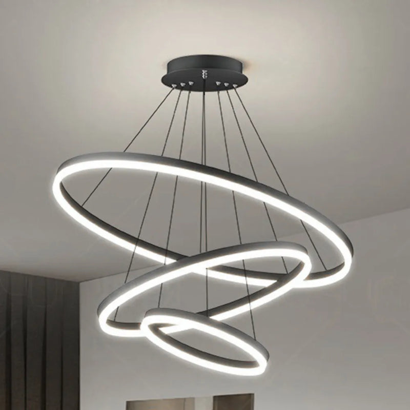 Lustre Luminária Pendente Circular Triplo LED Para Sala de Estar, Sala de Jantar, Quarto Decoração