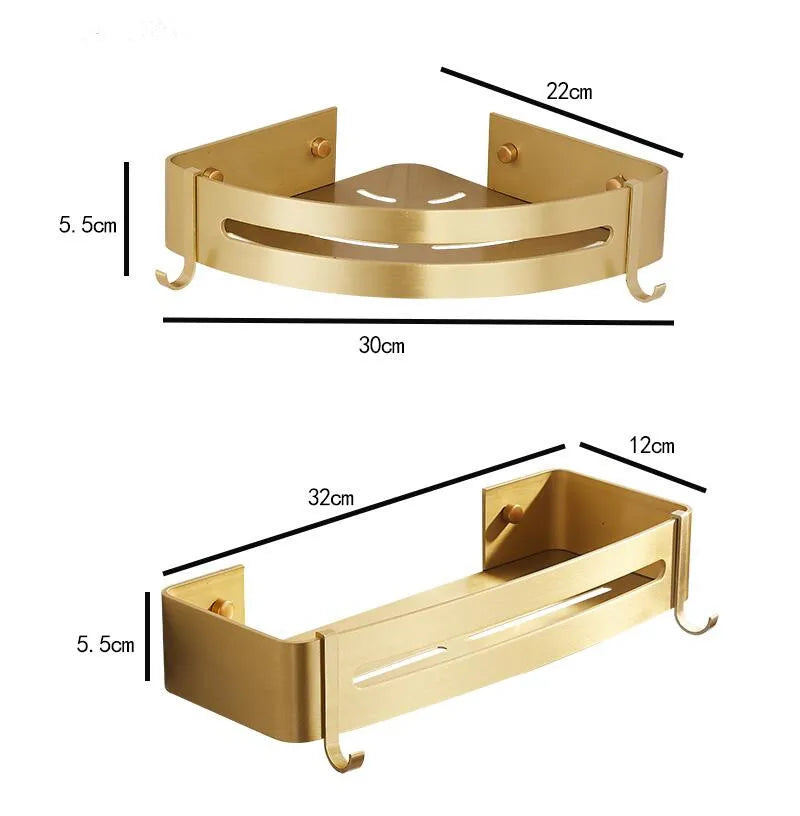 Suporte Organizador Prateleira Fixa Para Banheiro Dourado