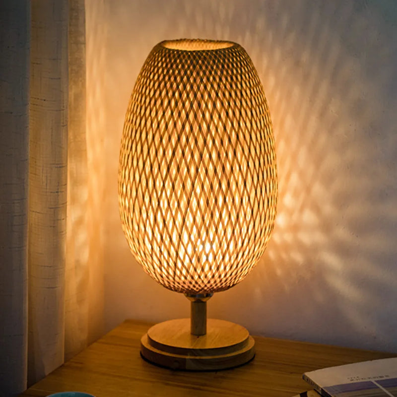 Luminária Abajur de Mesa Estilo Bambu