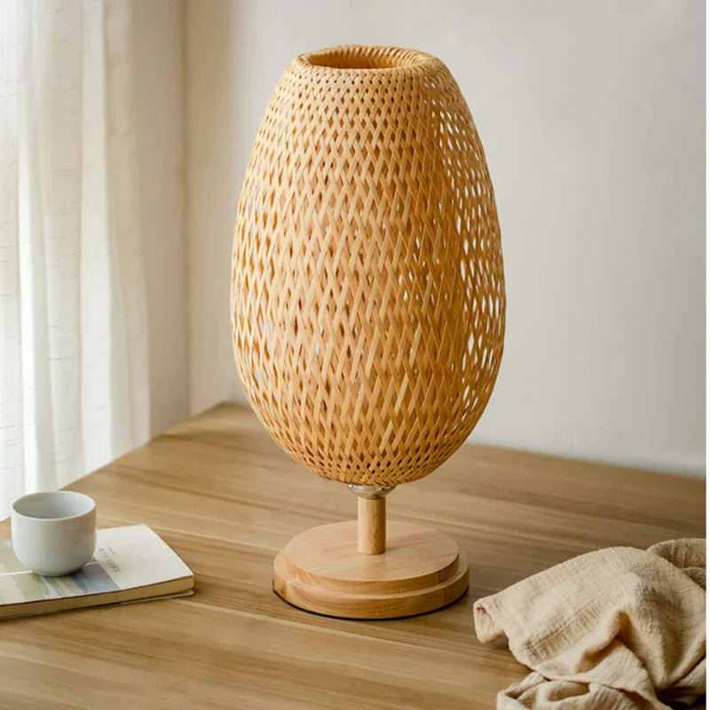 Luminária Abajur de Mesa Estilo Bambu