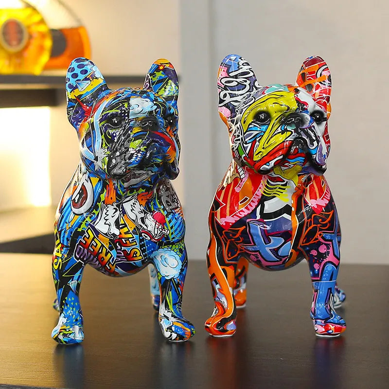 Escultura Bulldog Em Resina Estilo Grafite