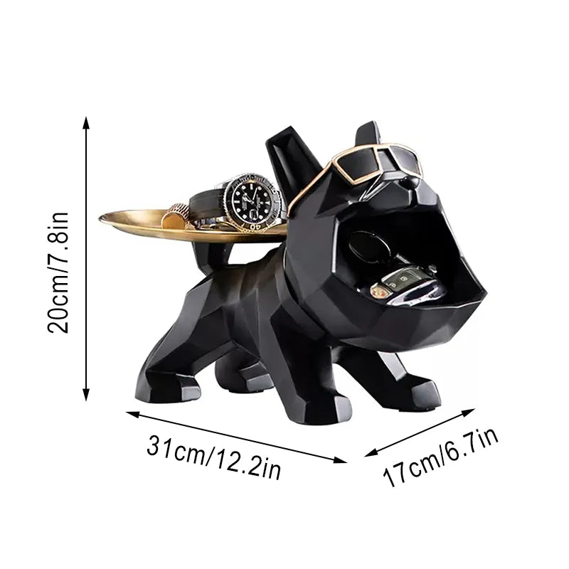 Escultura Bulldog Estilo Geométrico Resina cão mordomo com bandeja para chaves