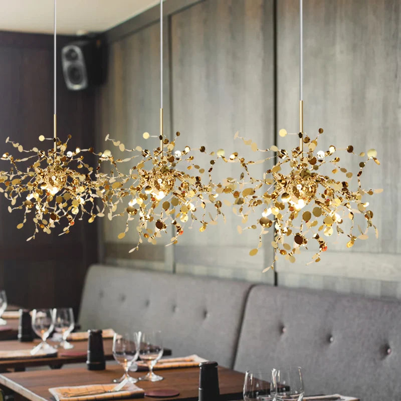 Nordic Modern Stainless Steel Creative Chandelier Leaf Light Ltalian Design Money Tree Dandelion Restaurant Bedroom Light - Detaila