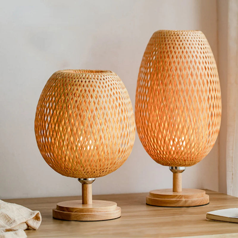 Luminária Abajur de Mesa Estilo Bambu