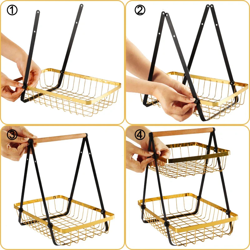 Cesta Metal Para Cozinha Organizador Para Frutas Legumes - Detaila