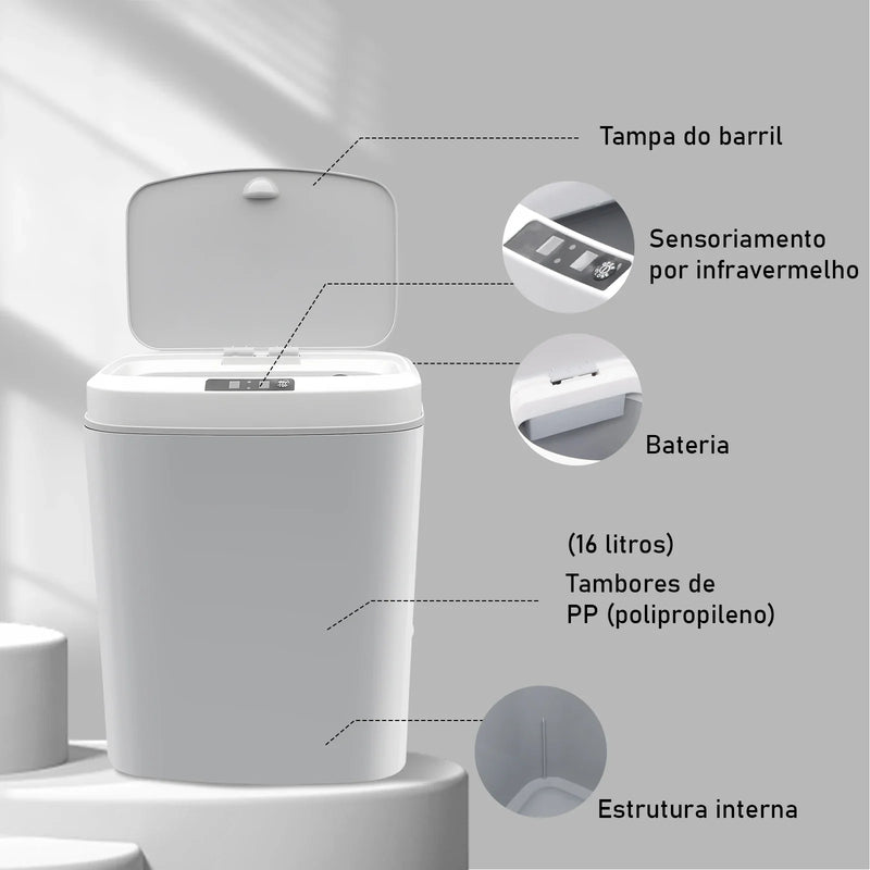 Lixeira Com Sensor de Toque Automático Recarregável Para Cozinha