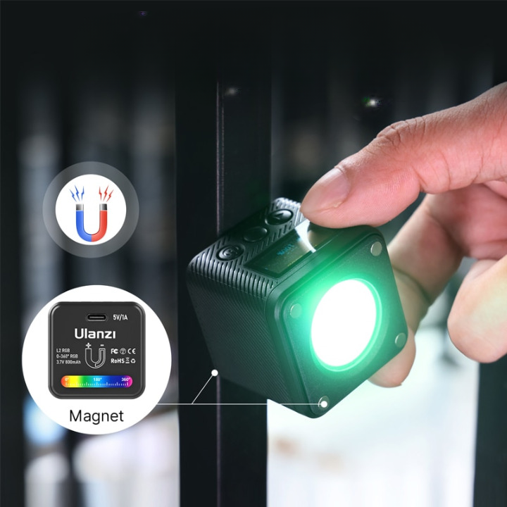 Luz de Vídeo COB RGB Mini - Ulanzi L2 para Cenários de Vídeo 360° com Difusor Fotográfico em Colmeia para Câmera DSLR