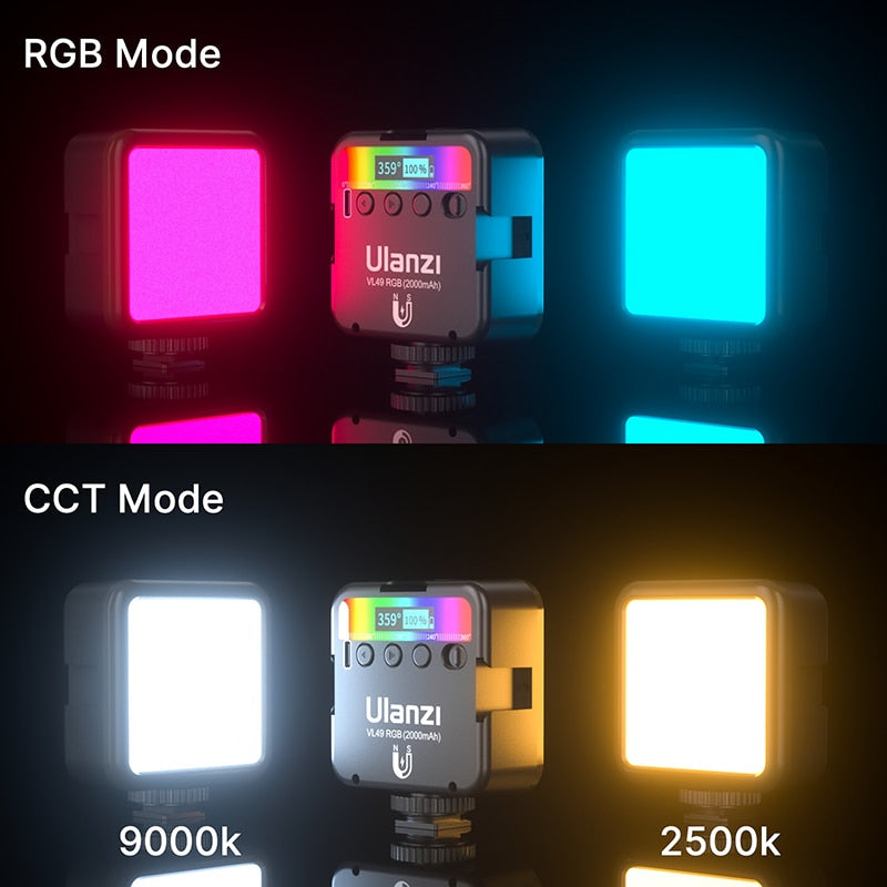 LED Luz de Preenchimento Ulanzi VL49 RGB - Modelo 2023 Luz para Efeito em Vídeos e Fotos - Recarregável 2500K-9000K 800LUX