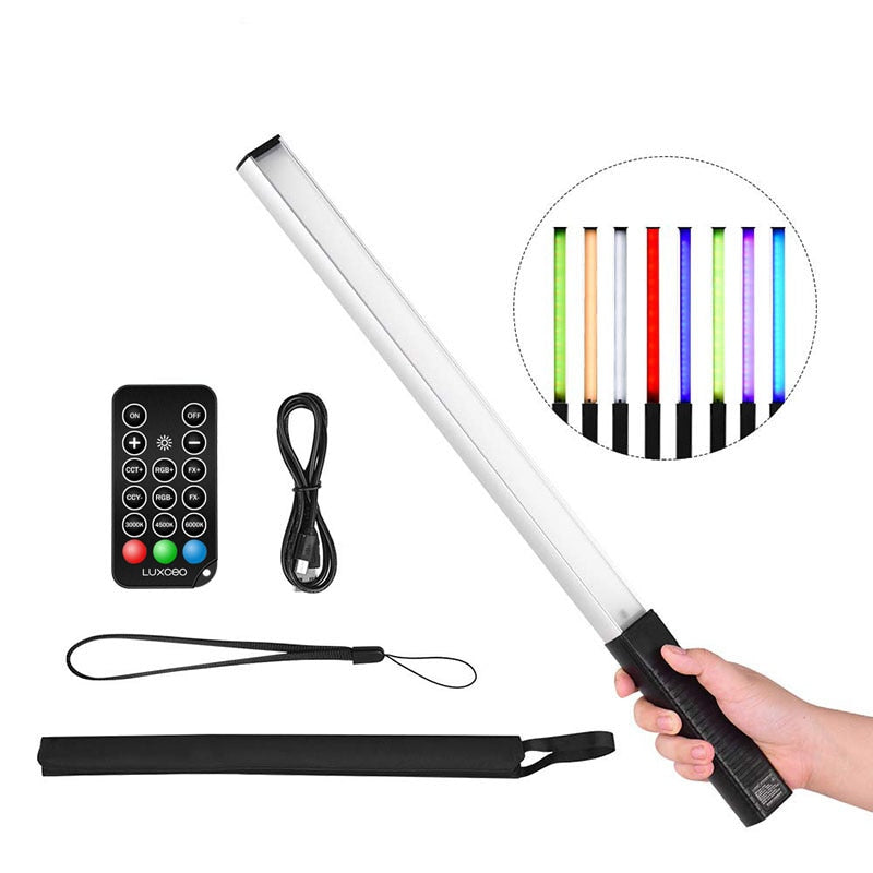 Bastão de LED RGB LUXCEO - Luz de Preenchimento para Vídeos e Cenários - Com Controle Remoto