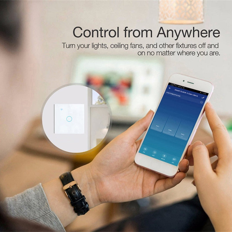 KIT Interruptores de Luz Inteligente WiFi - Painel de Vidro - com Fio Neutro - Suporta Tuya, Alexa e Google Home