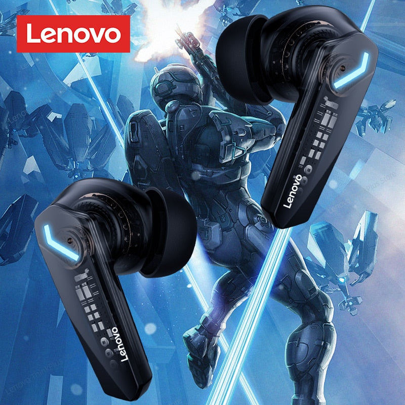 Fones de ouvido com LED Bluetooth Lenovo GM2 Pro - com baixa latência para jogos, chamadas em HD, modo duplo e microfone integrado