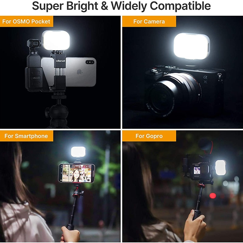 Luz LED Flash Ulanzi VL28 - Luz de Vídeo Ultra LED Mini - Recarregável 6500K Luz Ajustável para Vlogs no Youtube Selfies ao Vivo