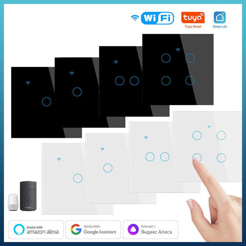 KIT Interruptores de Luz Inteligente WiFi - Painel de Vidro - com Fio Neutro - Suporta Tuya, Alexa e Google Home