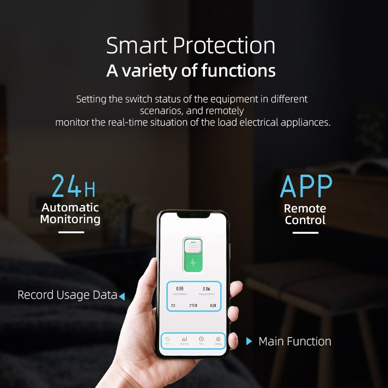 Disjuntor Inteligente WiFi - Controle e Medição da Energia por App Tuya Smart Life - 1P 63A - Casa Inteligente