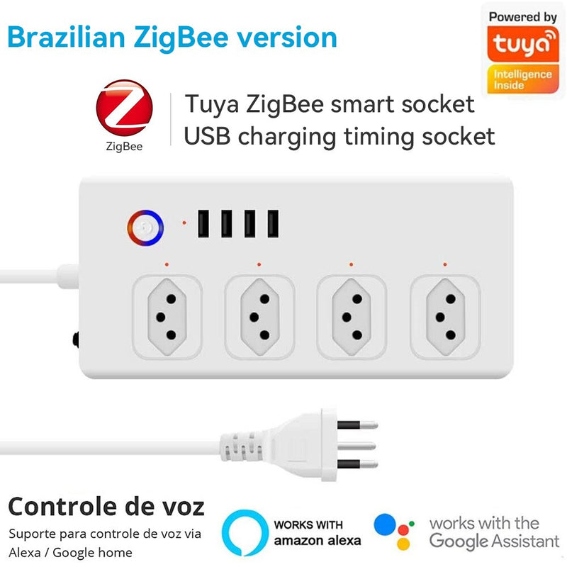 Régua de Energia Inteligente WiFi Tuya com Entradas USB - Extensão Tomada Inteligente, Protetor contra Surtos, Compatível com Alexa