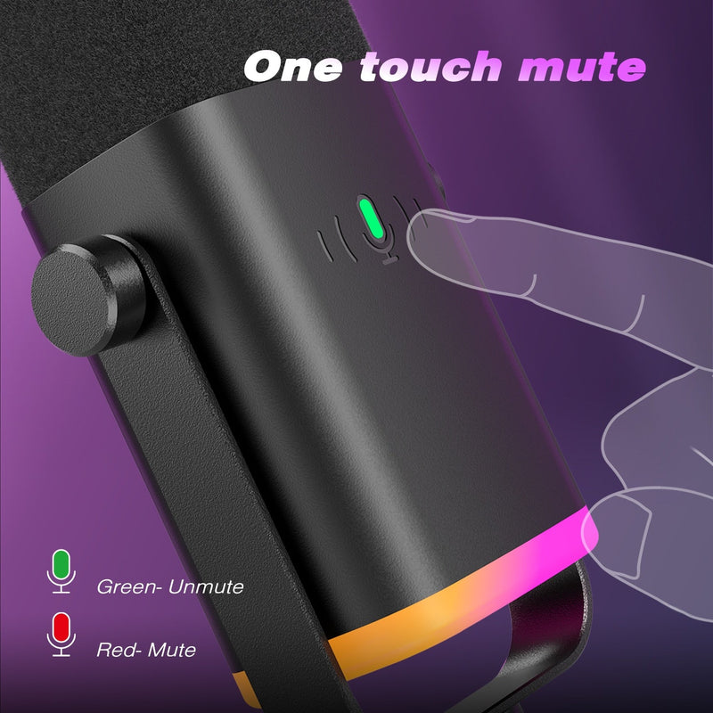 Microfone dinâmico FIFINE Ampligame AM8 RGB USB/XLR - Botão de toque mudo, entrada para fone de ouvido, drive ajustável