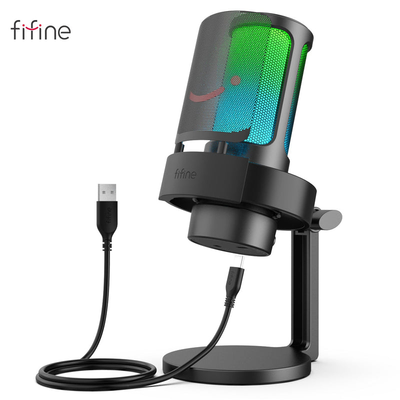 Microfone de Mesa FIFINE AmpliGame A8 LED RGB USB - com Condensador Cardioide para gravação streaming em PC e Mac