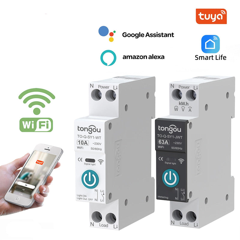 Disjuntor Inteligente WiFi - Controle e Medição da Energia por App Tuya Smart Life - 1P 63A - Casa Inteligente