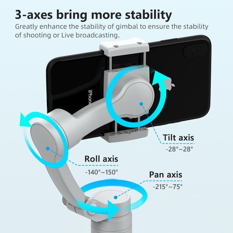 Gimbal Portátil - Estabilizador Automático 3 Eixos, AXNEN HQ3 Bateria de 8 Horas, para Vídeos Profissionais com Celular