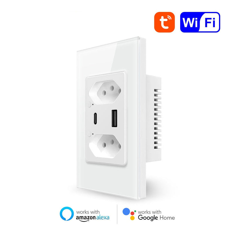 Tomada de Parede Inteligente WiFi AVATTO com Portas USB - Painel de Vidro - Suporta Tuya, Alexa e Google Home