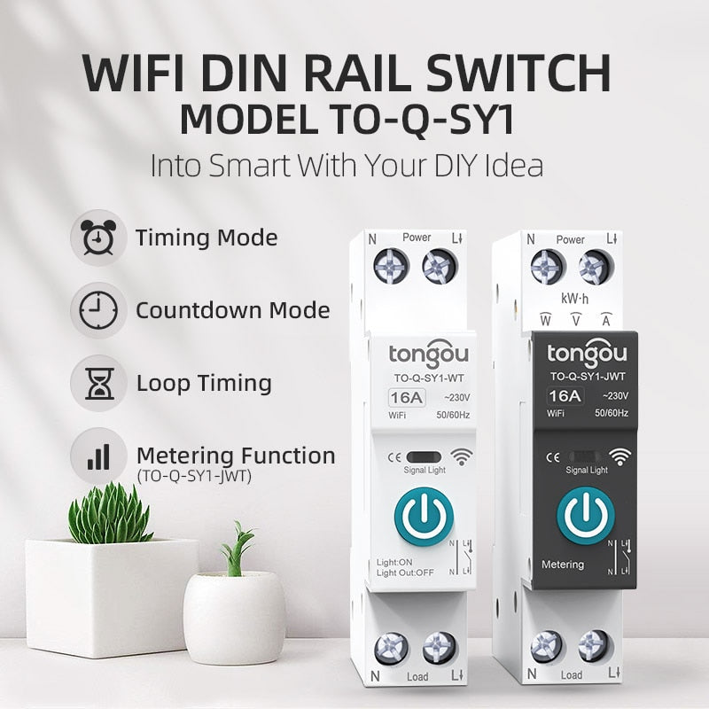 Disjuntor Inteligente WiFi - Controle e Medição da Energia por App Tuya Smart Life - 1P 63A - Casa Inteligente