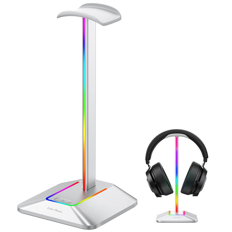 Suporte de Fone Headset com LED RGB Link Dream - com Portas USB e Tipo C, suporte gamer de headphone