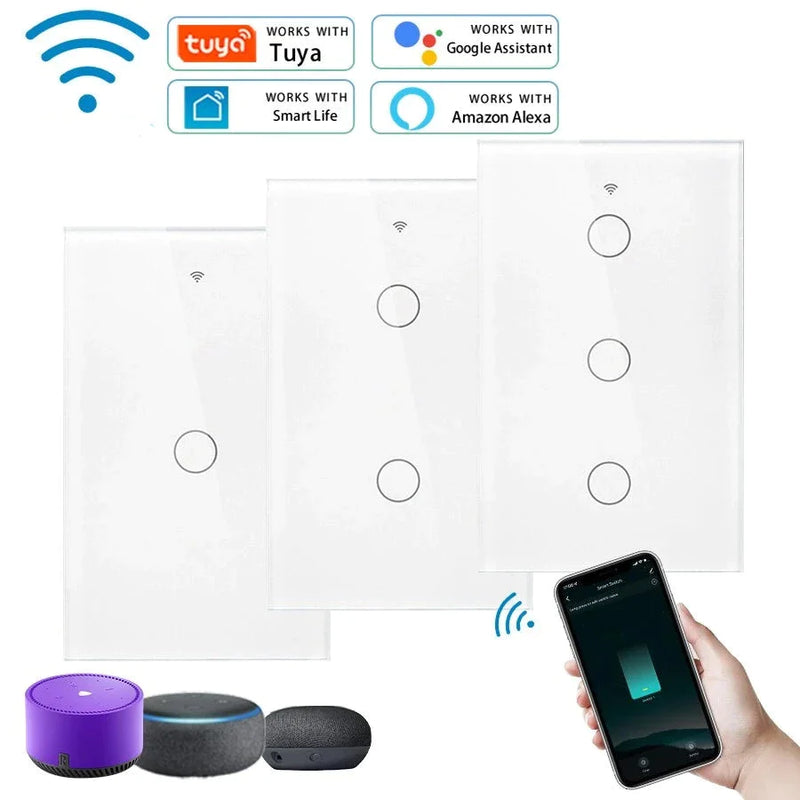 Interruptor Smart WiFi - Sem Neutro - Painel em Vidro 4x2 - Suporta Tuya, Alexa e Google Home