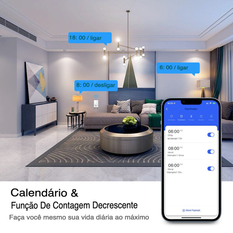 Interruptor com Tomada Smart WiFi Tuya - Interruptor Tomada Inteligente Tuya, Alexa e Google Home